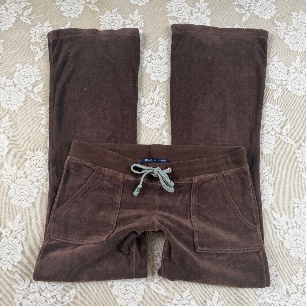 Y2K Zenana Brown Velour Low Rise Flare Pants Size M